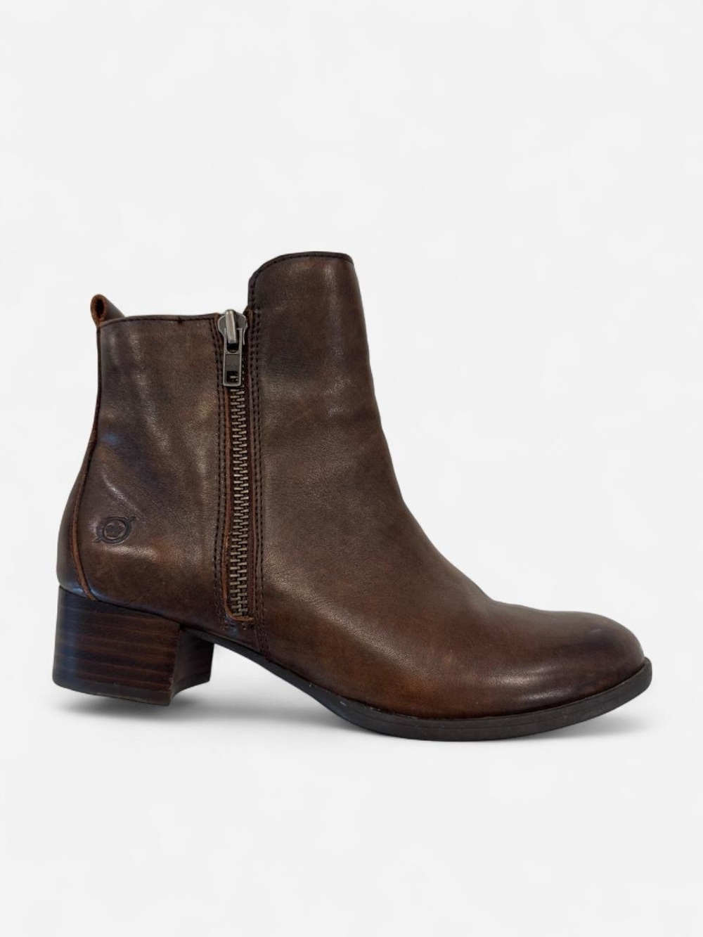 Born Brown Leather Ankle Boot with Side Zip